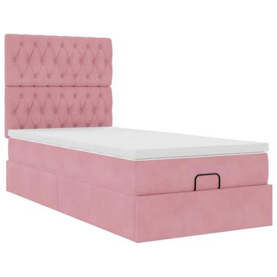 Ottoman bed met matrassen 80x200cm fluweel roze