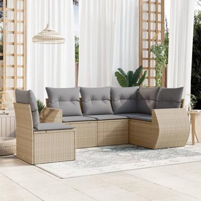 6-delige Loungeset met kussens poly rattan beige
