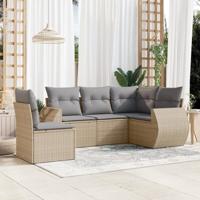 6-delige Loungeset met kussens poly rattan beige - thumbnail