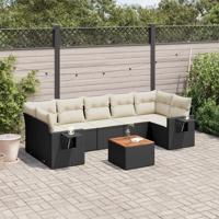 8-delige Loungeset met kussens poly rattan zwart - thumbnail