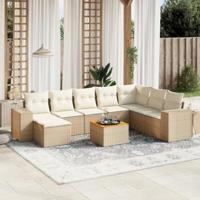 9-delige Loungeset met kussens poly rattan beige - thumbnail