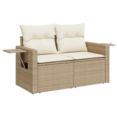 9-delige Loungeset met kussens poly rattan acacia beige