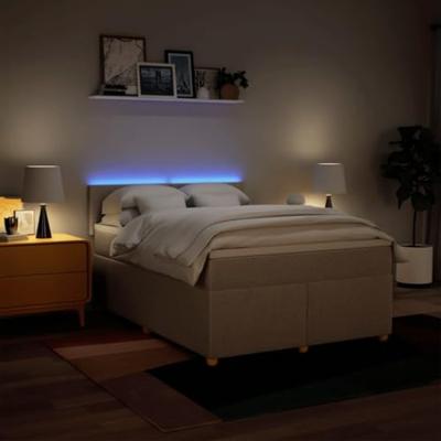 Boxspring met matras stof crèmekleurig 140x190 cm - thumbnail