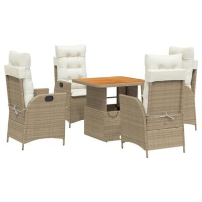 5-delige Tuinset met kussens poly rattan beige