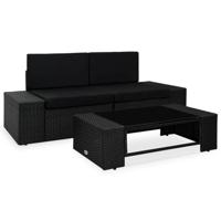 VidaXL 3-delige loungeset poly rattan zwart - thumbnail