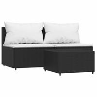 3-delige Loungeset met kussens poly rattan zwart - thumbnail