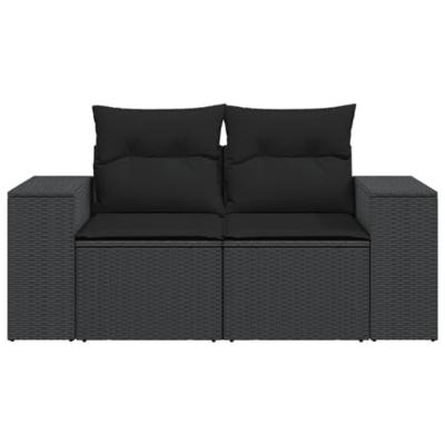 Tuinbank 2-zits met kussens poly rattan zwart Tuinbank 2-zits met kussens poly rattan zwart