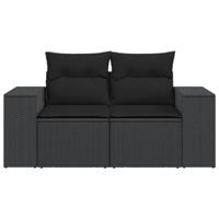 Tuinbank 2-zits met kussens poly rattan zwart - thumbnail