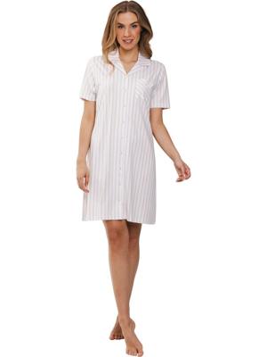 Katoenen gestreept doorknoopnachthemd