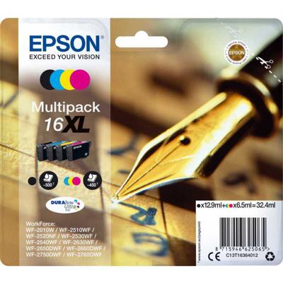 Epson Inktcartridge T1636, 16XL Origineel Combipack Zwart, Cyaan, Magenta, Geel C13T16364012 Epson Inktcartridge T1636, 16XL Origineel Combipack Zwart, Cyaan, Magenta, Geel C13T16364012