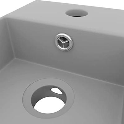 Wastafel met overloop keramiek lichtgrijs - thumbnail