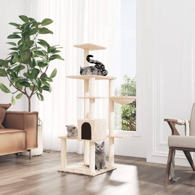 VidaXL Kattenmeubel met sisal krabpalen 142 cm crèmekleurig