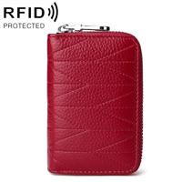 KB191 rits koeienhuid lederen orgel vorm meerdere kaartsleuven anti-magnetische RFID portemonnee Clutch tas voor dames (wijn rood) - thumbnail