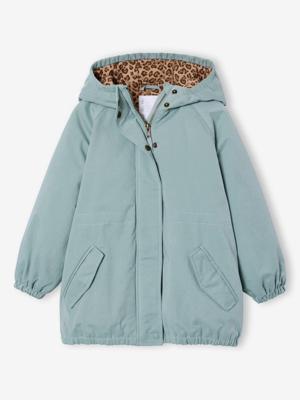 Lange parka met capuchon voor meisjes groengrijs Lange parka met capuchon voor meisjes groengrijs