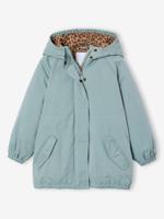 Lange parka met capuchon voor meisjes groengrijs - thumbnail