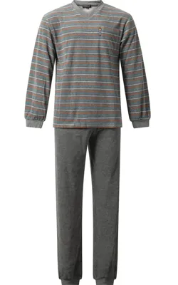 Outfitter Badstof heren pyjama - Winter streep - Warme winter pyjama Outfitter Badstof heren pyjama - Winter streep - Warme winter pyjama