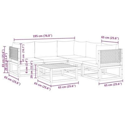 6-delige Loungeset met kussens massief acaciahout