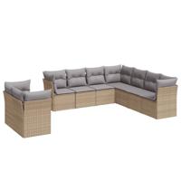 9-delige Loungeset met kussens poly rattan beige - thumbnail