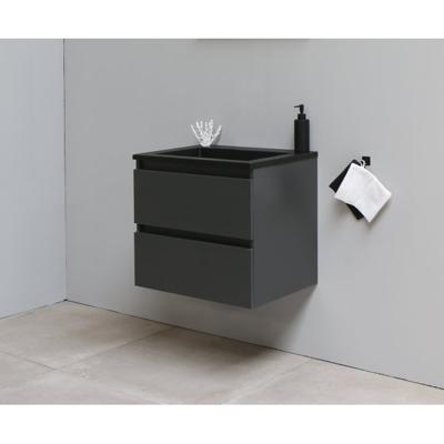 On-Line Onderkast - 60 cm - Voorgemonteerd - Ladestructuur - Acryl Wastafel - zonder Kraangat - Mat Antraciet