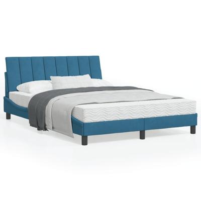 Bed met matras "Hanko" fluweel blauw 120x200 cm