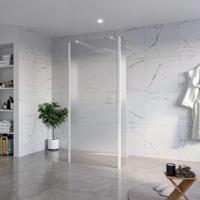 Fortifura Galeria Vrijstaande Inloopdouche - 90x200cm - Helder geribbeld - antikalk - 8mm veiligheidsglas - 2 zijwanden 40cm - wandsteunen en hoekprofielen - Wit mat SW927768 2x/SW797951/SW797948 2x/SW541264 2x - thumbnail