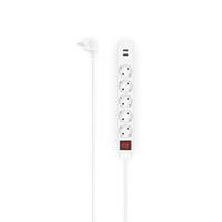 Hama - Meervoudige stekkerdoos 5-voudige Schuko-stekker, Schuko-stekker, 1,4 meter kabel, wit, met aan/uit-schakelaar, 2 x USB A 17 Watt - thumbnail