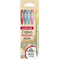 Uni-ball roller Signo Glitter, brede punt, geassorteerde kleuren, etui van 5 stuks - thumbnail