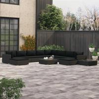 12-delige Loungeset met kussens poly rattan zwart - thumbnail