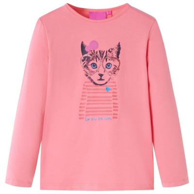 Kindershirt met lange mouwen kattenprint 128 roze