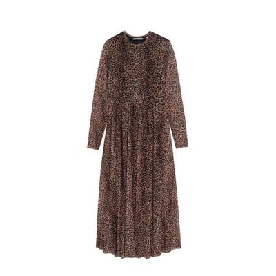 Catwalk Junkie semi-transparante jurk Hazel met panterprint en plooien donkerbruin Catwalk Junkie semi-transparante jurk Hazel met panterprint en plooien donkerbruin
