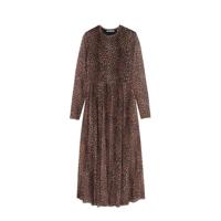 Catwalk Junkie semi-transparante jurk Hazel met panterprint en plooien donkerbruin - thumbnail