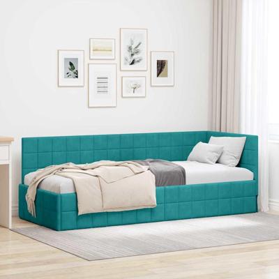 Hoekbedframe met hoofdeinde Turquoise 80 cm x 200 cm Stof
