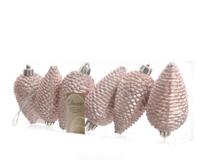 6 Dennenappels plastic glitter hang diameter 4.5x8cm poederroze KSD - Ksd - thumbnail