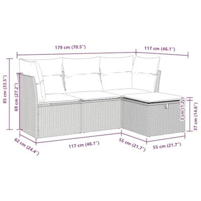 4-delige Loungeset met kussens poly rattan bruin 4-delige Loungeset met kussens poly rattan bruin