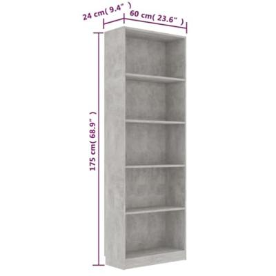 Boekenkast met 5 schappen 60x24x175 cm bewerkt hout betongrijs