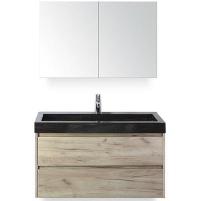 Dante Badmeubelset 100 cm - Craft Oak - Wastafel Hardsteen Wit Lucca met Spiegelkast