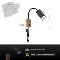 Globo Zwarte wandlampRobby met hout - 57911WG - thumbnail