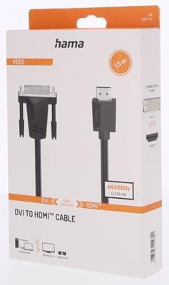 Hama 00200715 DVI-kabel DVI Adapterkabel DVI-D 24+1-polige stekker, HDMI-A-stekker 1.5 m Zwart 4K UHD