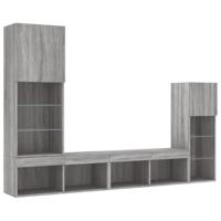 4-delige Tv-wandmeubelset met LED bewerkt hout grijs sonoma - thumbnail