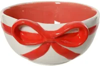 Decoris schaal dolomiet strik 13x7.5cm rood, wit - thumbnail