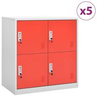 Lockerkasten 5 st 90x45x92,5 cm staal lichtgrijs en rood - thumbnail