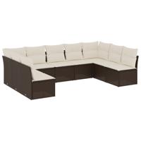 9-delige Loungeset met kussens poly rattan bruin - thumbnail