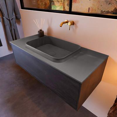 Badkamermeubelset Mondiaz Erin 100 cm met 1 Lade met RIDGE Wastafel Midden Dark grey Zonder Kraangaten Greeploos Mat Dark Brown Badkamermeubelset Mondiaz Erin 100 cm met 1 Lade met RIDGE Wastafel Midden Dark grey Zonder Kraangaten Greeploos Mat Dark Brown