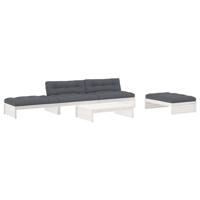 5-delige Loungeset met kussens massief hout wit - thumbnail