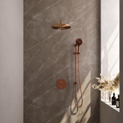 Brauer Copper Carving Thermostatische Regendoucheset Inbouw - Hoofddouche 30 cm - Gebogen Wandarm - 3 Weg - Handdouche Rond 3 Standen - Doucheslang - Geintegreerde Glijstang