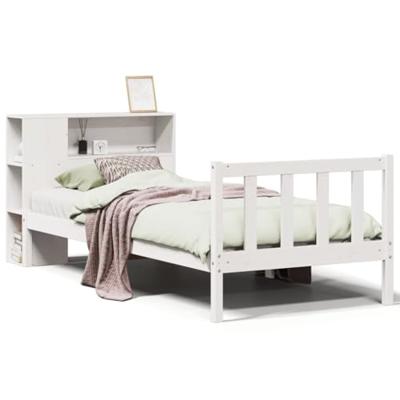 Bed met boekenkast zonder matras grenenhout wit 90x190 cm