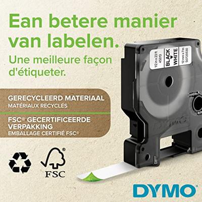 Dymo D1 tape 12 mm, zwart op blauw