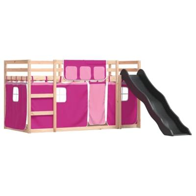 Stapelbed met glijbaan en gordijnen roze 90x200 cm