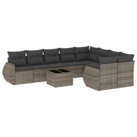 10-delige Loungeset met kussens poly rattan grijs - thumbnail