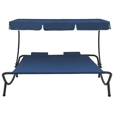 VidaXL Loungebed met luifel en kussens blauw